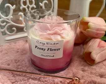 Handmade Soy Candle | Peony | Decorative Handmade Scented Candle | Vegan, Pet-Friendly, Cruelty-Free Soy Candle | Cozy Ember