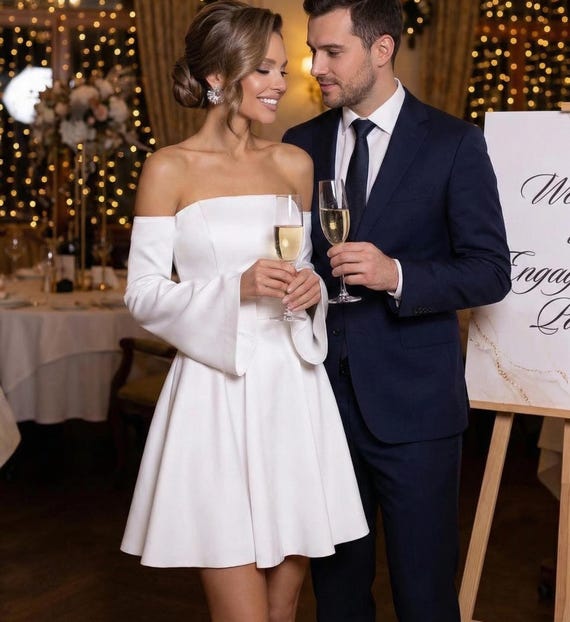 white mini bridal shower dress Short Satin Gown Modern Civil Ceremony Reception Outfit style:Lace-Up A timeless and sophisticated Color:Picture Color-Champagne 100% Polyester Size