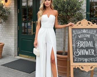 Elegant Long Jumpsuit, Wedding Jumpsuit, Guest Jumpsuit, Wide Leg Jumpsuit  Women, Prom Jumpsuit, White Jumpsuit Formal, Wedding Rompers - Etsy