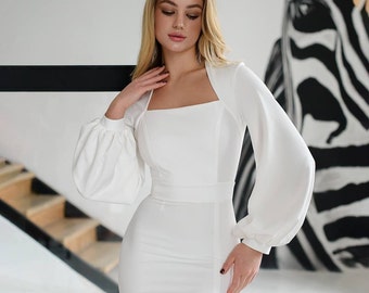 Robe blanche à manches longues pour mariée, robe de mariée, robe de mariée simple