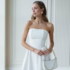 Milky White Strapless Corset Midi Dress: Modern Wedding Dress