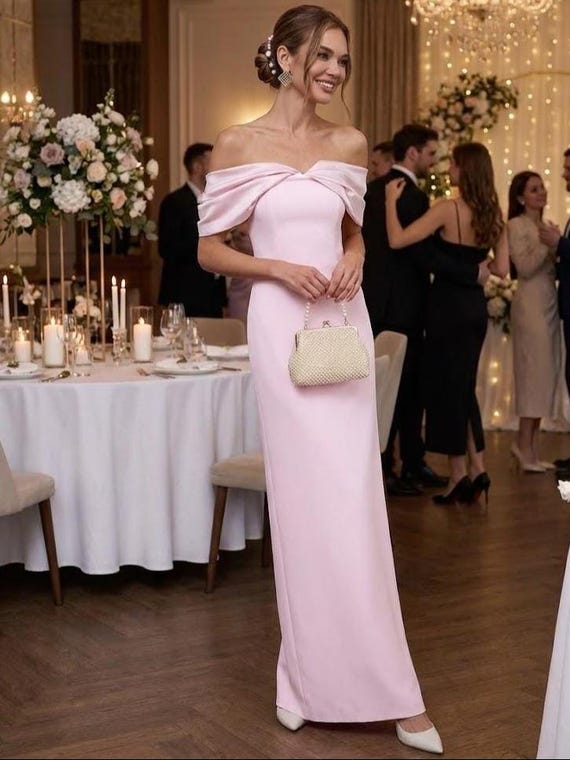 off the shoulder blush pink bridesmaid dresses Formal Dress Satin Crepe Maxi Gown XS-L Plus Size Party Dresses IRE Prom Vis only US size 4 Size:12M T shirt LS - Girls