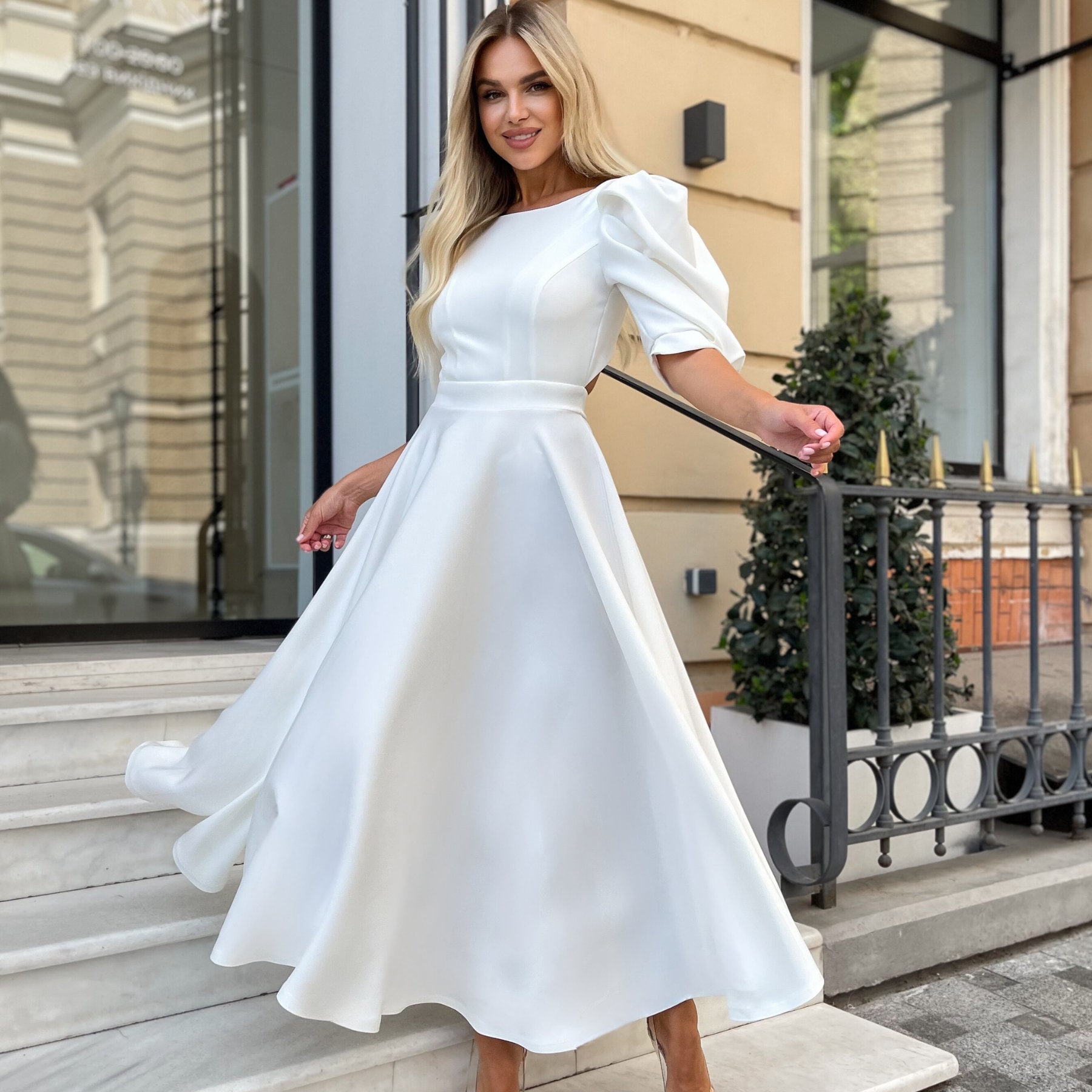 flared homecoming dresses Nox Anabel T207 Chic Strapless Short Print Dress Blue Print / 8 main image 1