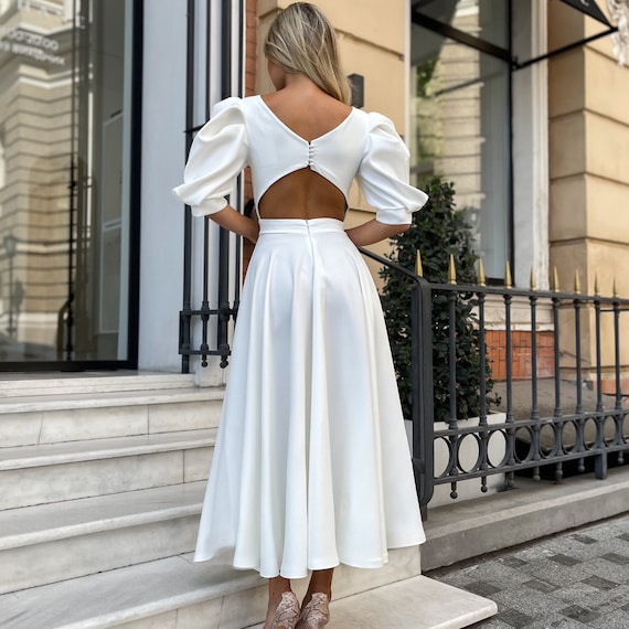 Civil Wedding Dress, White Midi Dress, Courthouse Wedding Dress - Etsy