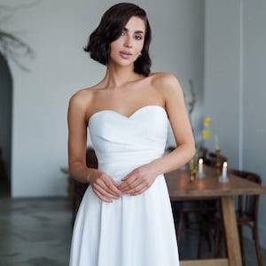 Engagement Party Satin Corset Midi Dress: White Strapless Sweetheart Bridal Shower Gown