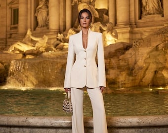 White bridal suit, engagement party and rehearsal suit, two piece set women