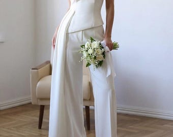 Corset Bridal Assimetrical Top, white bridal separates, courthouse wedding, reception