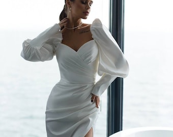 White satin dress, white cocktail dress, white midi dress, engagement party dress