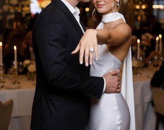 White bridal long dress — elegant satin maxi dress with high neck detail