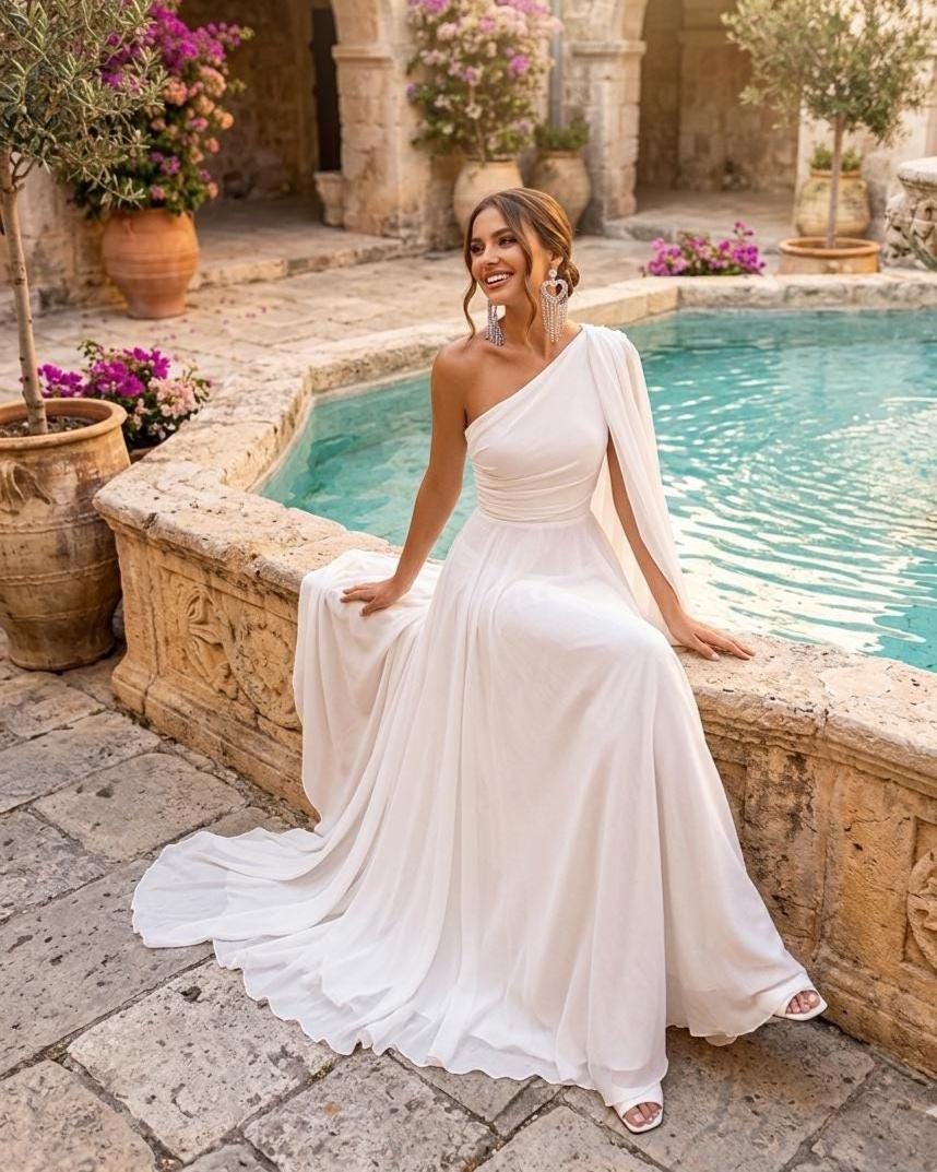 One Shoulder White Dress - Etsy