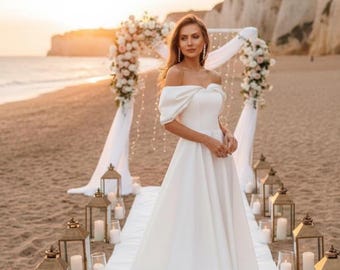 Strapless midi-jurk voor bruiloft: moderne minimalistische bruidsjurk