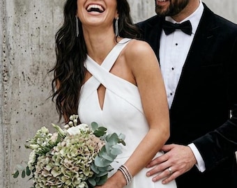 White  Civil Wedding Jumpsuit: Bridal Elegant Reception Outfit