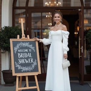 bridal shower dress with sleeves A-Line Tea Length Satin Beaded Elegant Bridal Shower Dress Long Sleeves V-Neck COCOMELODY CW3383, 20 Days / Ivory / US22-UK24-EUR52