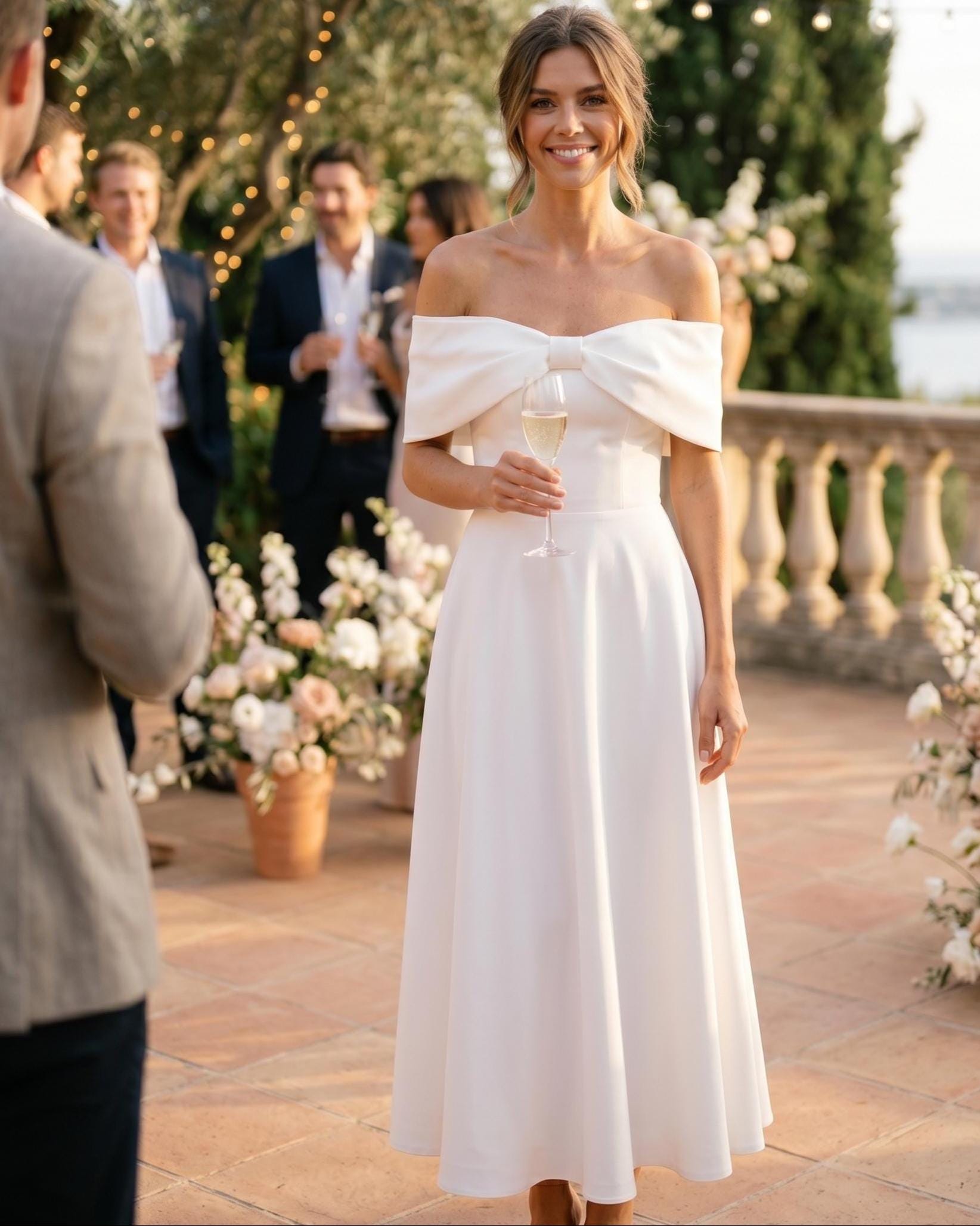 midi engagement party dresses Ivory Square Neck Lace Dress with Sleeves feminine charm Engagement Photo Dresses | Engagement