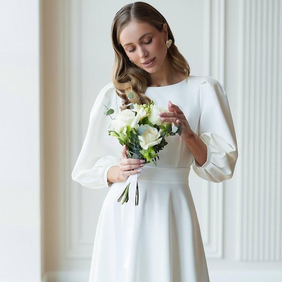Open Back Midi Dress With Puff Sleeves and Waist Tie in