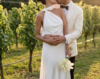 Robe longue dos nu blanche Elopement : robe parisienne dos nu en satin