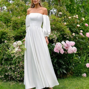 White Satin Maxi Wedding Dress: Romantic Corset Bridal Gown