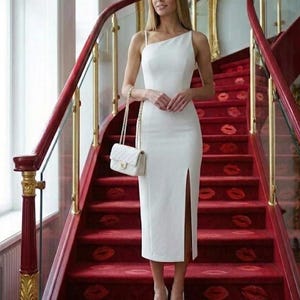 white feather midi dress Dahlia Feather Trim Midi Dress-White 2