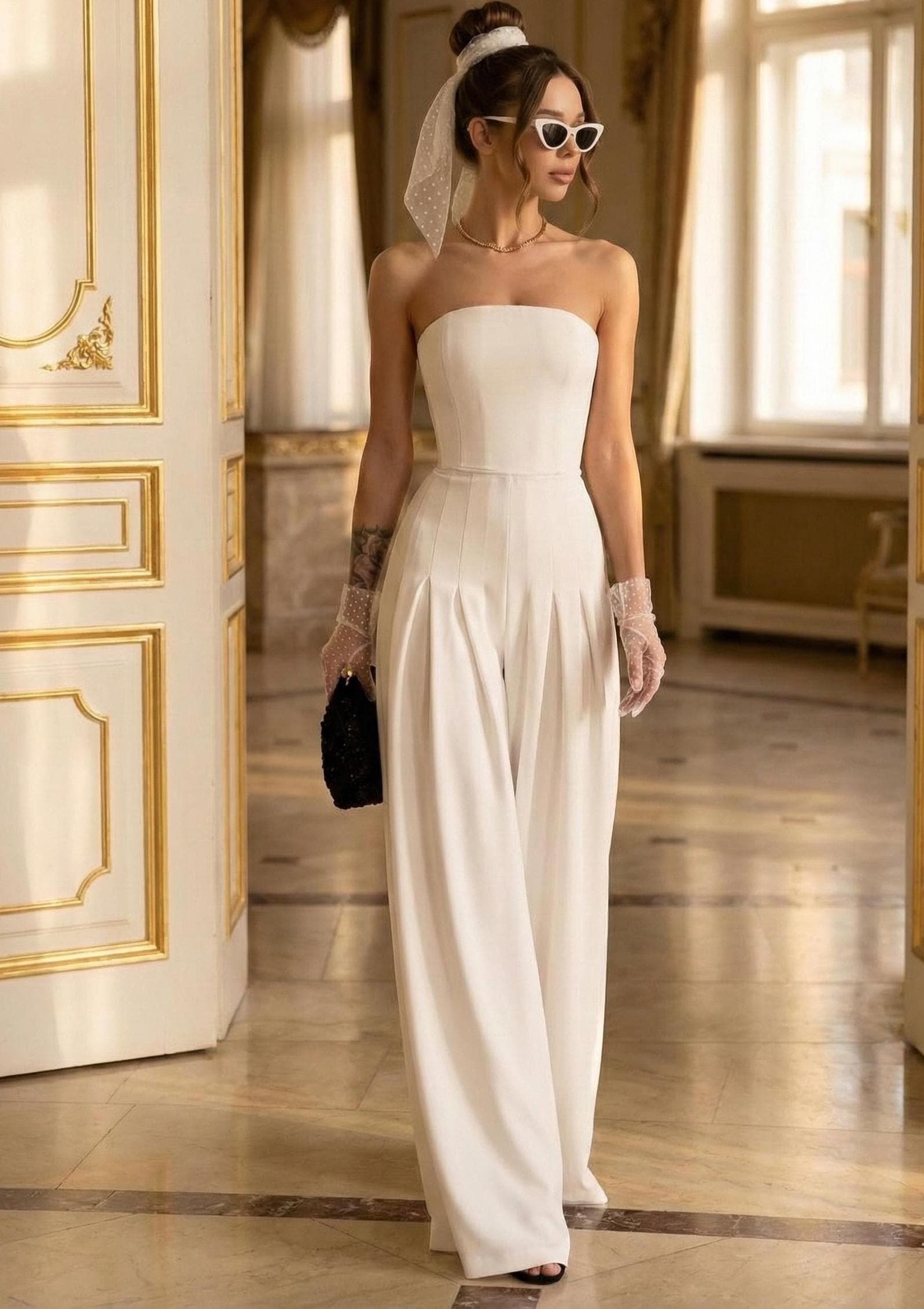 Strapless Wide Leg Bridal Jumpsuit