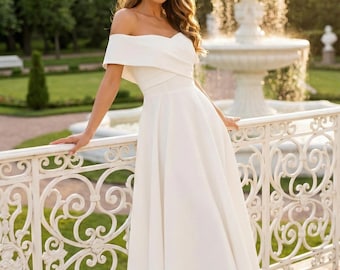 Elegant Off-shoulder White Dress With Puff Sleeves and High Slit - Perfect for Weddings, Cocktail Parties, and Special Events - Etsy Elegant Off-shoulder White Dress With Puff Sleeves and High Slit - Perfect for Weddings, Cocktail Parties, and Special Events - Etsy