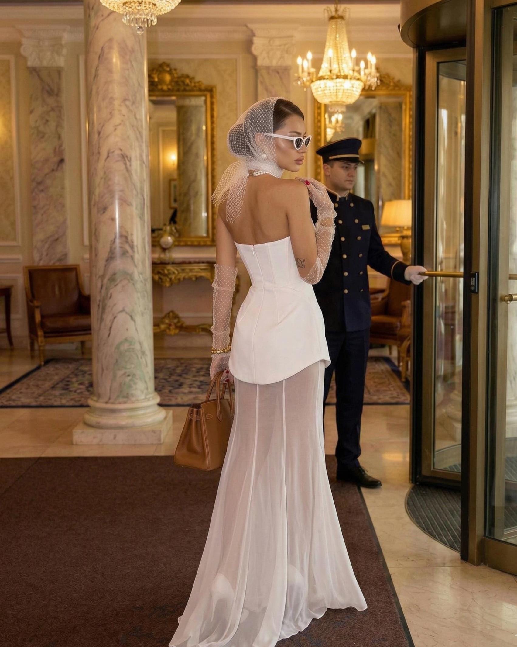 sheer short wedding dress Short Wedding Dress Shiori with Detachable Straps