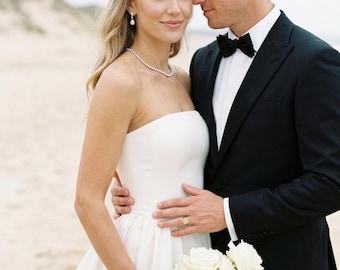 White Engagment Party Corset Dress: Elegant Crepe Midi Skirt