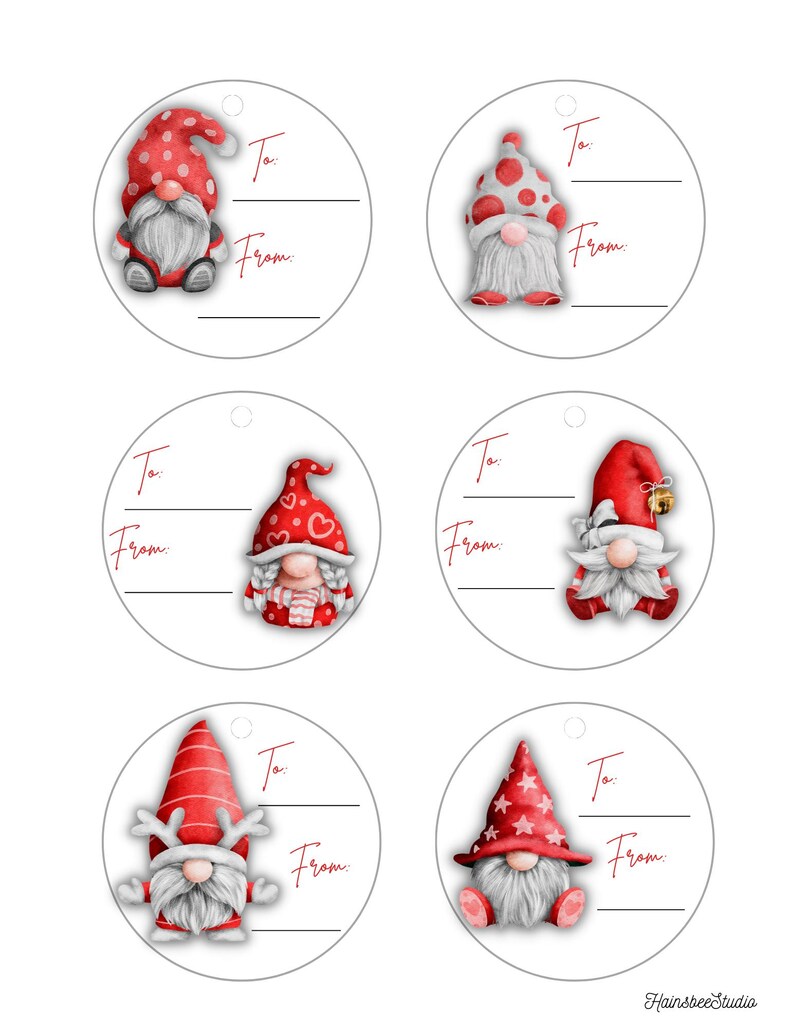 Gnome Christmas Gift Tags, Printable Xmas Tags (PDF) - Etsy