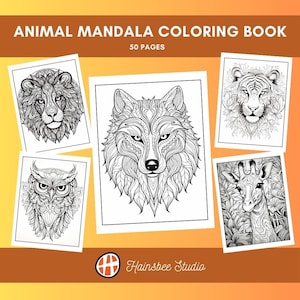50 Adult Animal Coloring Book, Mandala Animal Coloring, Animal Coloring, Unique Coloring, Printable Animal Mandala Coloring Book