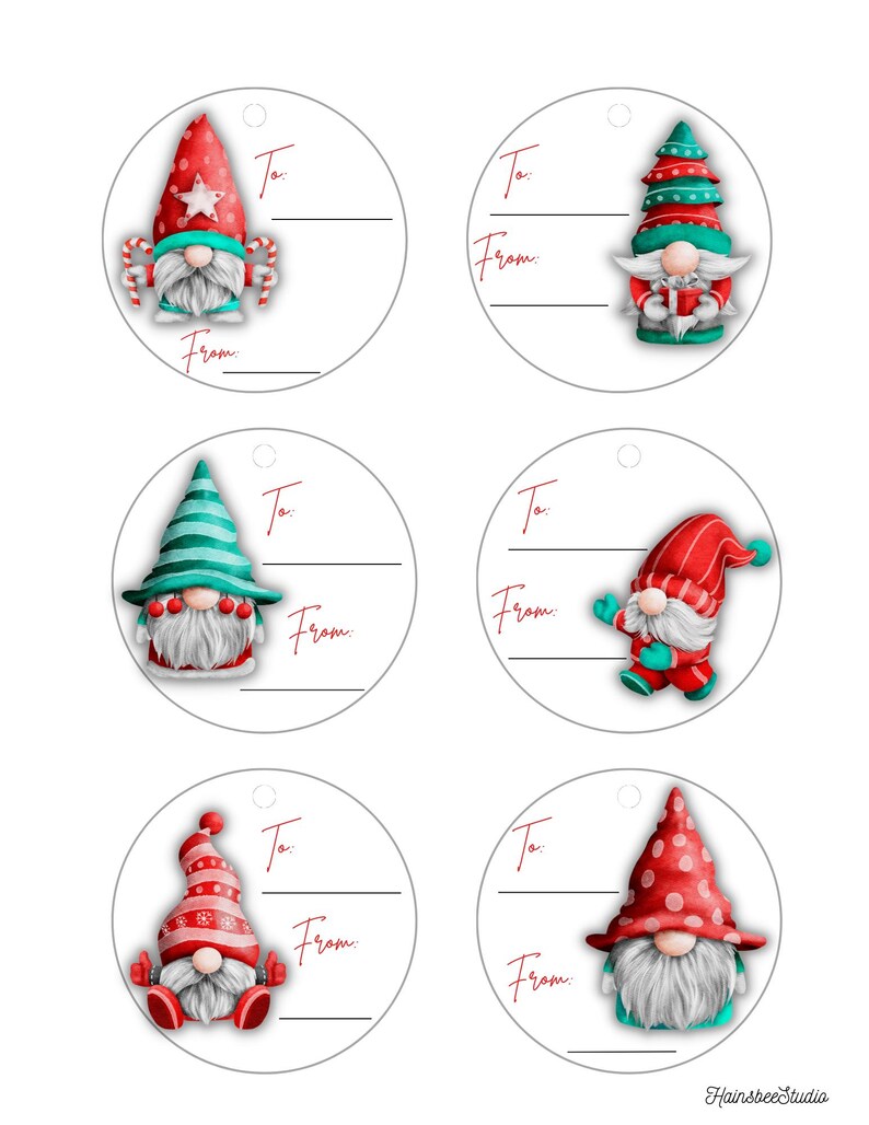 Gnome Christmas Gift Tags, Printable Xmas Tags (PDF) - Etsy