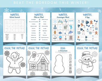 冬のアクティビティパック：ゲーム、塗り絵、宝探し（印刷可能）