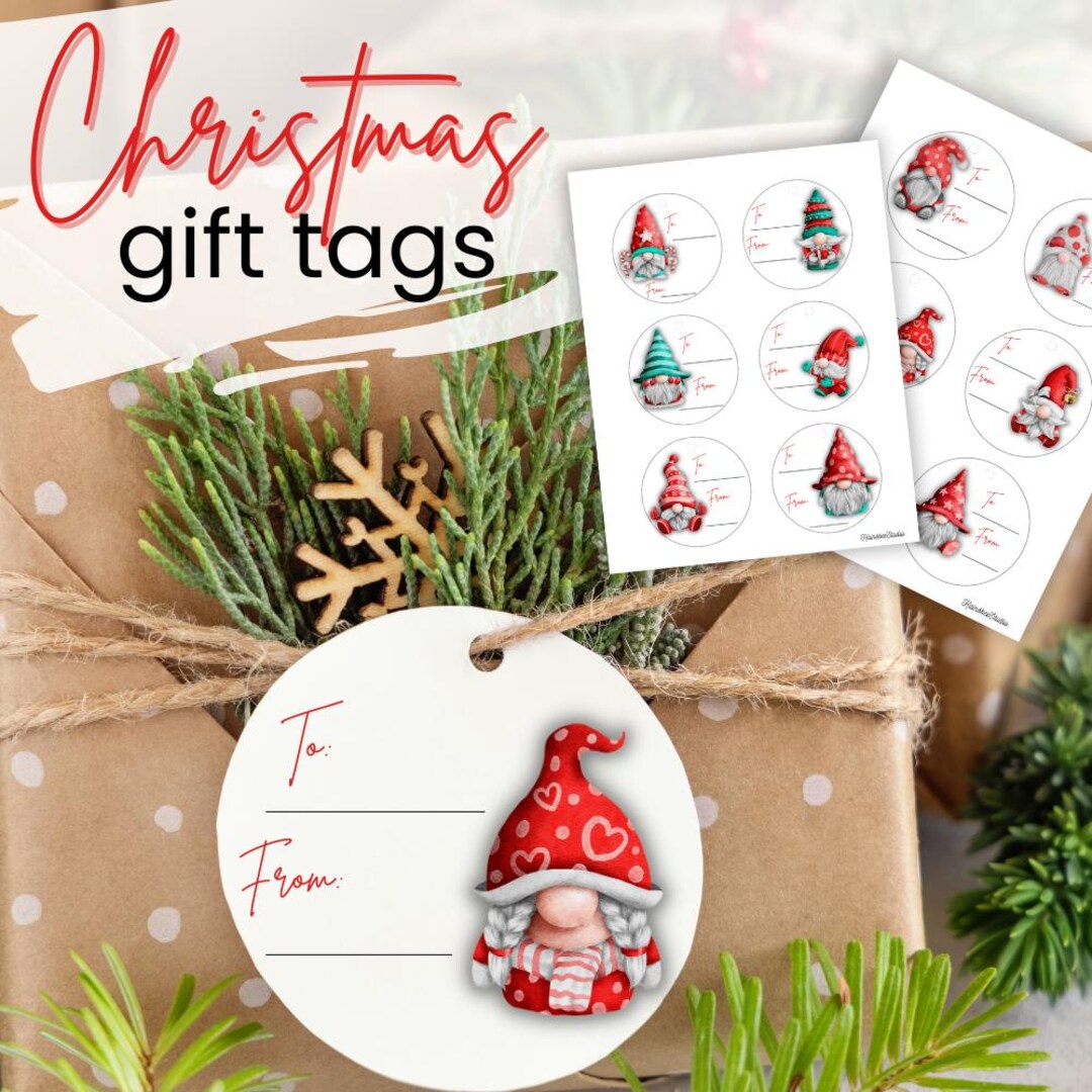 Gnome Christmas Gift Tags, Printable Xmas Tags (PDF) - Etsy