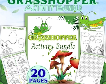 Gräshoppa-aktivitetspaket: Utskrivbara arbetsblad för barn (A4 och US Letter PDF)