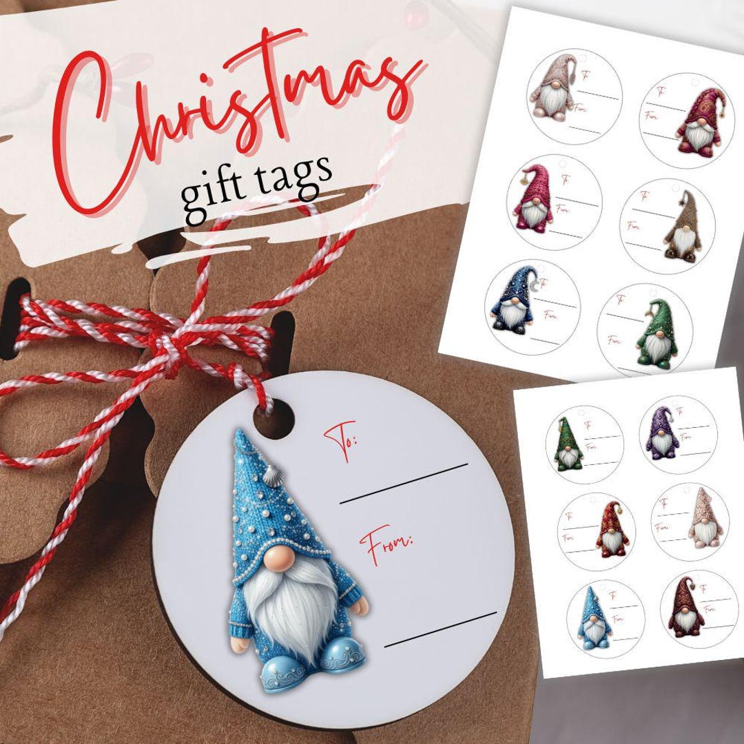Luxury Gnome Christmas Gift Tags, Printable Xmas Tags (PDF) - Etsy