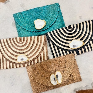 Oysters and Shells Straw Clutches with shells from our Florida beaches, Handmade
