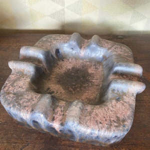 Vintage ashtray 1960s - 70s ceramic design, mid century ashtray lava glaze in earth tones, large retro ashtray, square