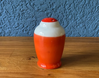 Vintage zoutvaatje oranje wit, zoutvaatje art deco, oranje zoutvaatje, originele 1920 1930 zoutvaatje keramische retro decoratie