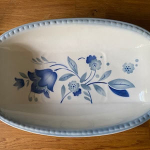 Vintage bowl spray decor, white blue 1920 1930s, Art Deco ceramic spray decor flower decor floral decor serving bowl pastel construction