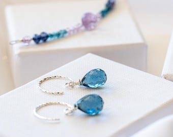 London Blautopas Ohrringe: Minimalist Sterling Silber Schmuck. Dezember Geburtsstein!