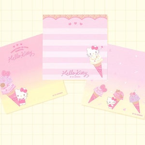 Sweet Kitty Ice Cream Memo Sample Set, Kawaii Stationery - 3 Sheets Only - Not A Memo Pad