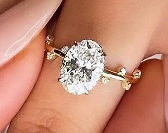 2 CT Oval Cut Moissanite Cluster Engagement Ring Oval Cluster Ring Art Deco Cluster Wedding Ring 14K Gold Promise Ring Bridal Ring for Her