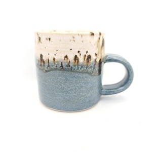 Handmade Ceramic 4oz Double Espresso Mug, Blue & White Speckled Glaze, Stoneware Pottery