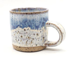 Handmade Ceramic 4oz Tall Double Espresso Mug. Cream & Blue Speckled Glaze - Toasty Stoneware Pottery image 4