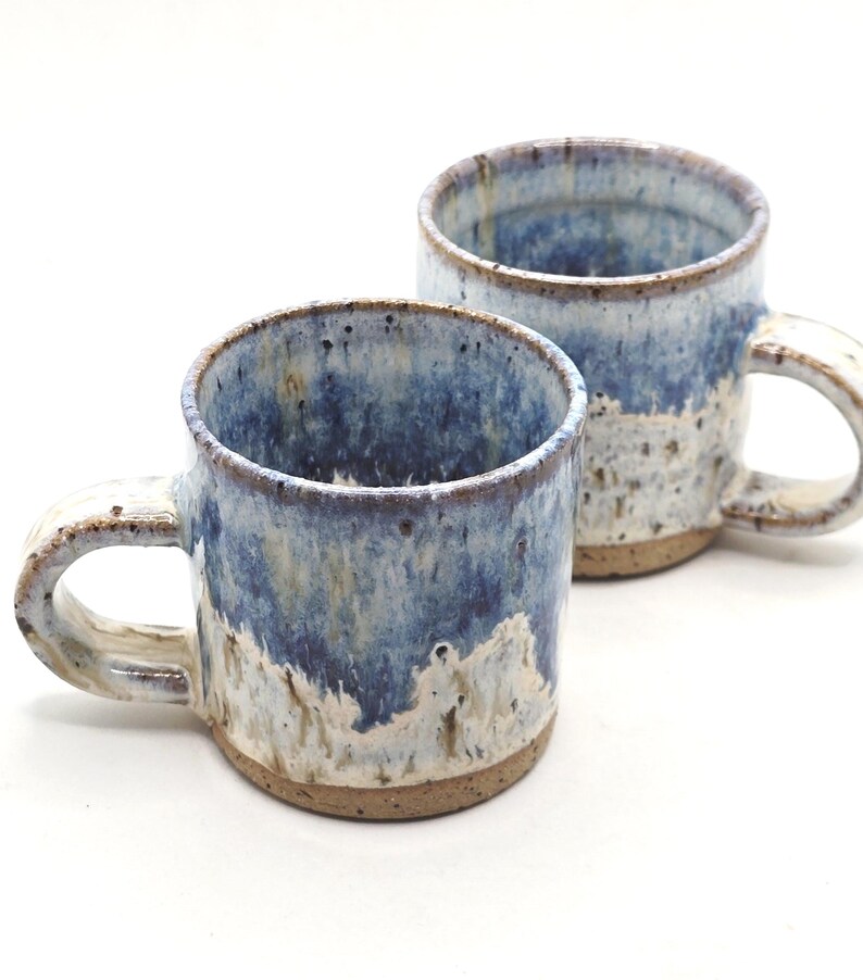 Handmade Ceramic 4oz Tall Double Espresso Mug. Cream & Blue Speckled Glaze - Toasty Stoneware Pottery image 8