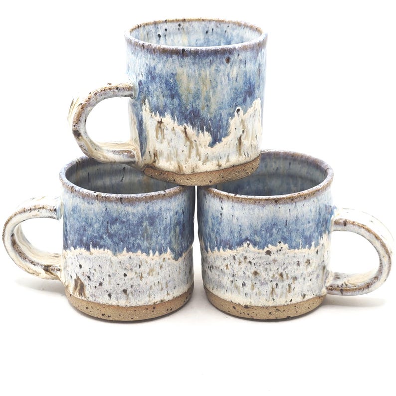 Handmade Ceramic 4oz Tall Double Espresso Mug. Cream & Blue Speckled Glaze - Toasty Stoneware Pottery image 9