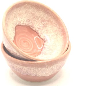 Handmade Ceramic Condiment Bowl / Trinket Dish. Dusty Pink Layered Glaze. White Stoneware Pottery.