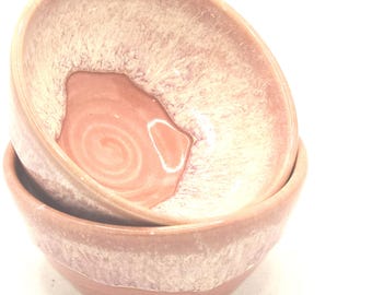 Handmade Ceramic Condiment Bowl / Trinket Dish. Dusty Pink Layered Glaze. White Stoneware Pottery.