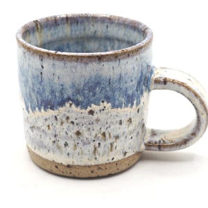 Handmade Ceramic 4oz Tall Double Espresso Mug. Cream & Blue Speckled Glaze - Toasty Stoneware Pottery image 6