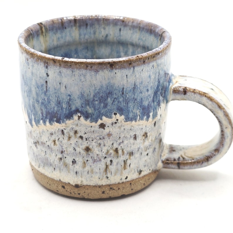 Handmade Ceramic 4oz Tall Double Espresso Mug. Cream & Blue Speckled Glaze - Toasty Stoneware Pottery image 6