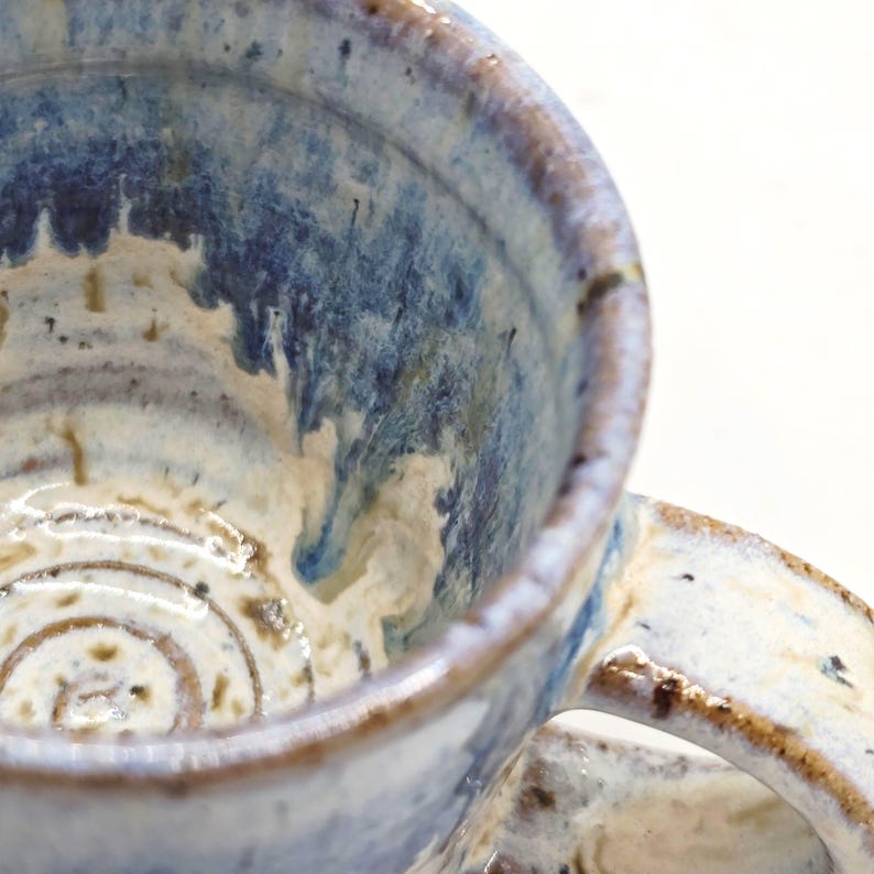 Handmade Ceramic 4oz Tall Double Espresso Mug. Cream & Blue Speckled Glaze - Toasty Stoneware Pottery image 7