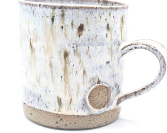 Handmade Ceramic 16oz Large Coffee / Tea Mug. Cream Speckled Glaze. Toasty Stoneware Pottery.